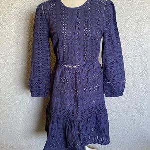 ) J Crew Womens Dress Size 2 Eyelethole Blue Long Sleeves AH4